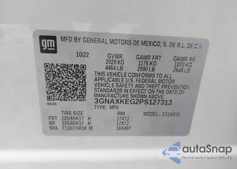 2023 Chevrolet Equinox Fwd Lt from USA, damaged, VIN 3GNAXKEG2PS127313